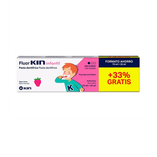 Fluor KIN pasta dental niños sabor fresa 75+25ml