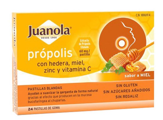 Juanolas Propolis Hedera Miel 24 pastillas Goma