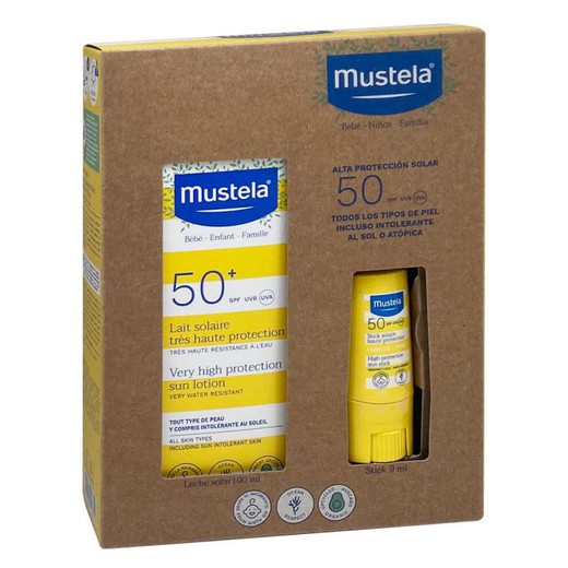 Mustela pack leche solar SPF50 100ml + stick solar 9ml