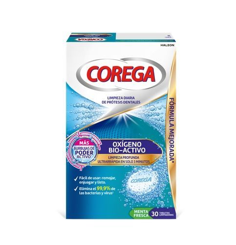 Corega Oxígeno Bio-activo 30 tabletas limpiadoras menta fresca