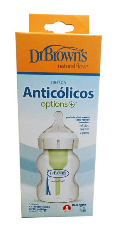 Biberon vidrio anticolico tetina silicona - dr brown´s natural flow options  (150 ml 2 u boca ancha)