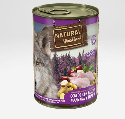 Lata natural para perro adulto de conejo, patatas, manzana y tomillo 400g