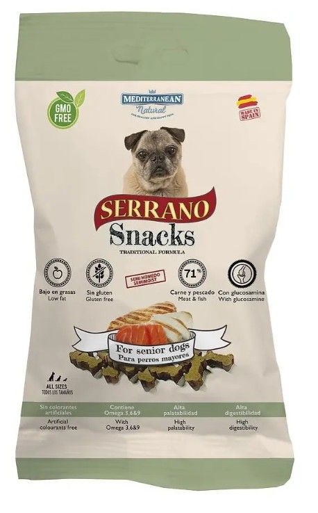 Snack para perros senior sabor carne y pescado 100g